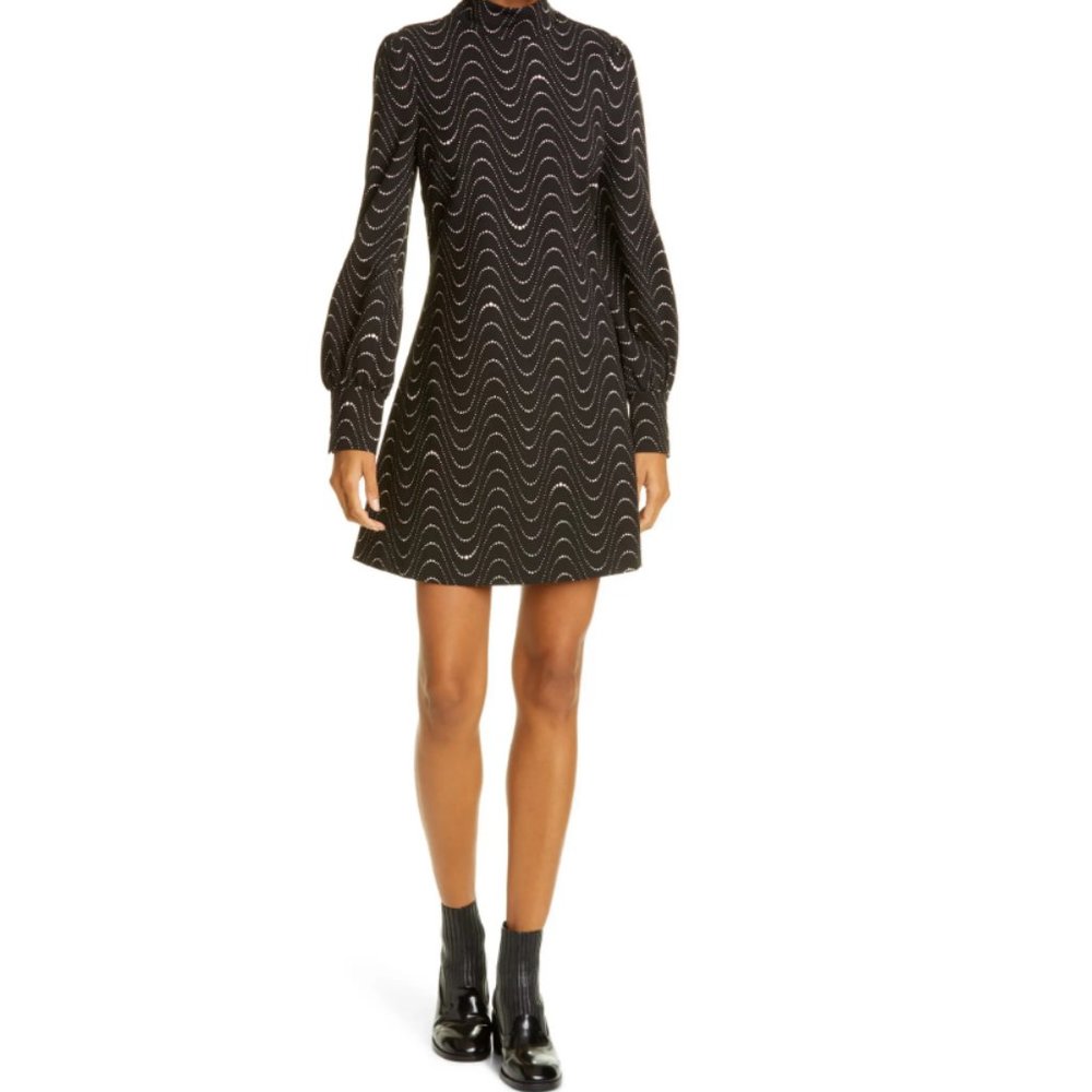 kate spade black pink wavy dot ponte dress size xs nwt